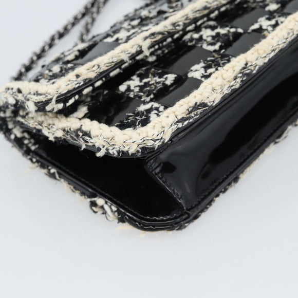 CHANEL Choco Bar Chain Shoulder Bag Tweed Black Silver CC Auth 189240SAM