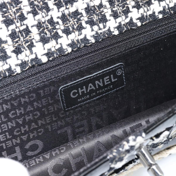 CHANEL Choco Bar Chain Shoulder Bag Tweed Black Silver CC Auth 189240SAM