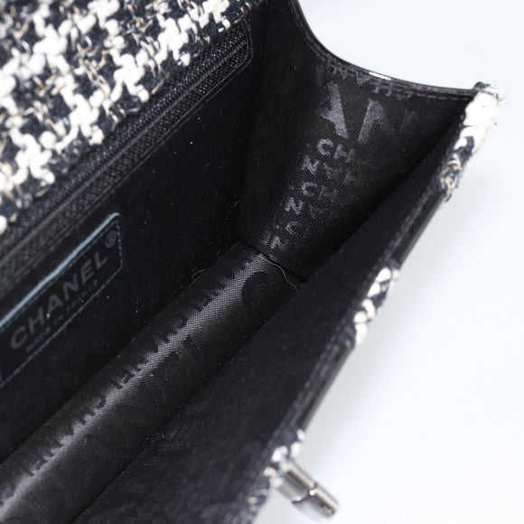 CHANEL Choco Bar Chain Shoulder Bag Tweed Black Silver CC Auth 189240SAM