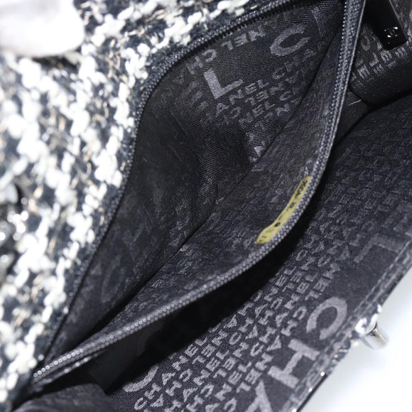 CHANEL Choco Bar Chain Shoulder Bag Tweed Black Silver CC Auth 189240SAM