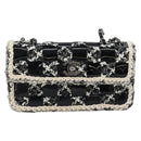 CHANEL Choco Bar Chain Shoulder Bag Tweed Black Silver CC Auth 189240SAM-13