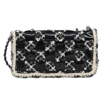 CHANEL Choco Bar Chain Shoulder Bag Tweed Black Silver CC Auth 189240SAM - 0