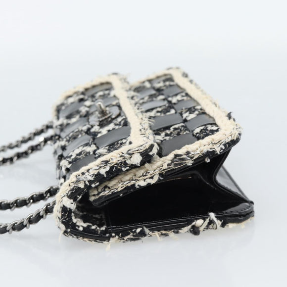 CHANEL Choco Bar Chain Shoulder Bag Tweed Black Silver CC Auth 189240SAM