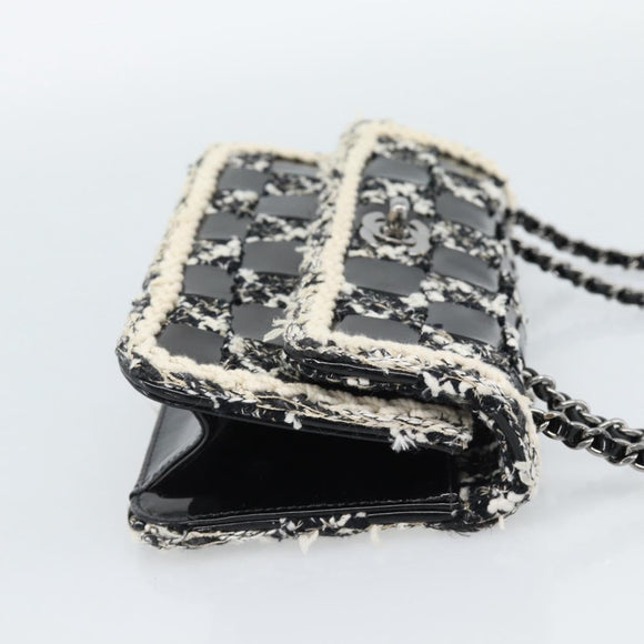 CHANEL Choco Bar Chain Shoulder Bag Tweed Black Silver CC Auth 189240SAM