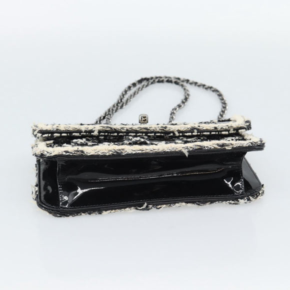 CHANEL Choco Bar Chain Shoulder Bag Tweed Black Silver CC Auth 189240SAM