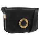 CELINE Circle Shoulder Bag Leather Black Gold Auth 189243A-1