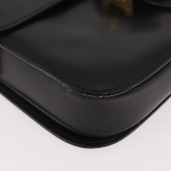 CELINE Circle Shoulder Bag Leather Black Gold Auth 189243A
