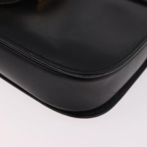 CELINE Circle Shoulder Bag Leather Black Gold Auth 189243A