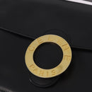 CELINE Circle Shoulder Bag Leather Black Gold Auth 189243A-17
