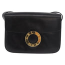 CELINE Circle Shoulder Bag Leather Black Gold Auth 189243A-13
