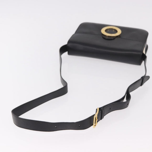 CELINE Circle Shoulder Bag Leather Black Gold Auth 189243A