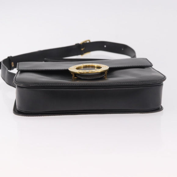CELINE Circle Shoulder Bag Leather Black Gold Auth 189243A