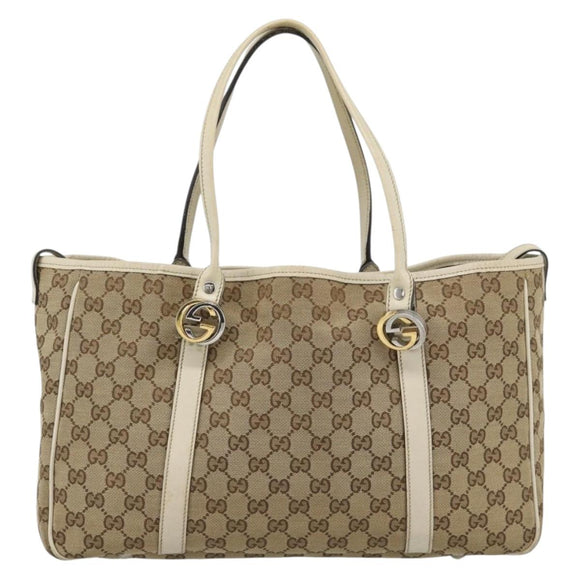 GUCCI GG Canvas Miss GG Tote Bag Beige Silver gold 232957 Auth 189245