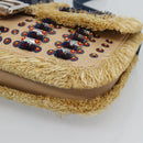FENDI Mamma Baguette Shoulder Bag Straw Beige Silver Auth 189247SM-15