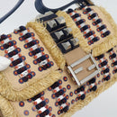 FENDI Mamma Baguette Shoulder Bag Straw Beige Silver Auth 189247SM-19