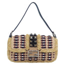 FENDI Mamma Baguette Shoulder Bag Straw Beige Silver Auth 189247SM-13