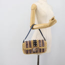 FENDI Mamma Baguette Shoulder Bag Straw Beige Silver Auth 189247SM-26