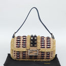 FENDI Mamma Baguette Shoulder Bag Straw Beige Silver Auth 189247SM-12
