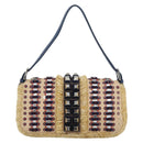 FENDI Mamma Baguette Shoulder Bag Straw Beige Silver Auth 189247SM-2