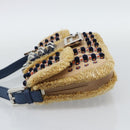FENDI Mamma Baguette Shoulder Bag Straw Beige Silver Auth 189247SM-3