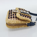 FENDI Mamma Baguette Shoulder Bag Straw Beige Silver Auth 189247SM-4