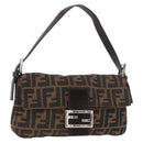 FENDI Zucca Canvas Mamma Baguette Shoulder Bag Black Brown Silver Auth 189252SAM-1
