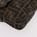 FENDI Zucca Canvas Mamma Baguette Shoulder Bag Black Brown Silver Auth 189252SAM-14