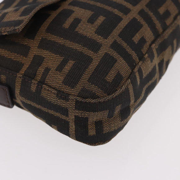 FENDI Zucca Canvas Mamma Baguette Shoulder Bag Black Brown Silver Auth 189252SAM