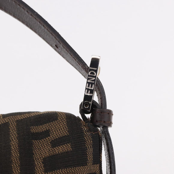 FENDI Zucca Canvas Mamma Baguette Shoulder Bag Black Brown Silver Auth 189252SAM