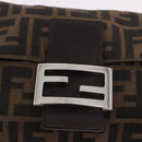 FENDI Zucca Canvas Mamma Baguette Shoulder Bag Black Brown Silver Auth 189252SAM-19