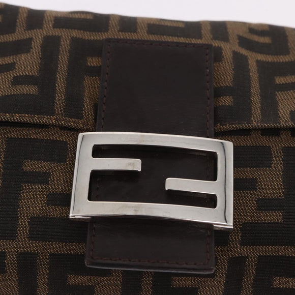 FENDI Zucca Canvas Mamma Baguette Shoulder Bag Black Brown Silver Auth 189252SAM