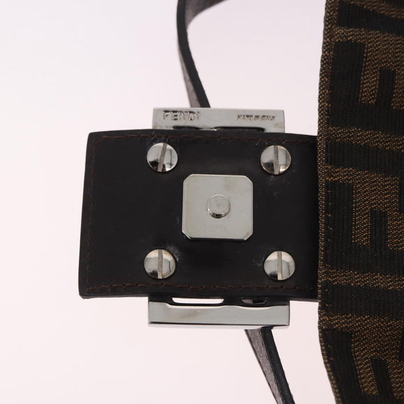 FENDI Zucca Canvas Mamma Baguette Shoulder Bag Black Brown Silver Auth 189252SAM