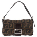 FENDI Zucca Canvas Mamma Baguette Shoulder Bag Black Brown Silver Auth 189252SAM-13