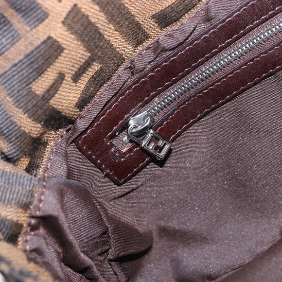 FENDI Zucca Canvas Mamma Baguette Shoulder Bag Black Brown Silver Auth 189252SAM