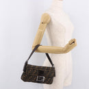 FENDI Zucca Canvas Mamma Baguette Shoulder Bag Black Brown Silver Auth 189252SAM-26