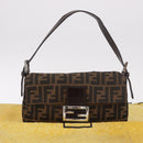 FENDI Zucca Canvas Mamma Baguette Shoulder Bag Black Brown Silver Auth 189252SAM-12