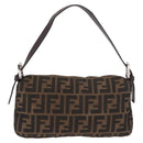 FENDI Zucca Canvas Mamma Baguette Shoulder Bag Black Brown Silver Auth 189252SAM-2