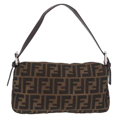 FENDI Zucca Canvas Mamma Baguette Shoulder Bag Black Brown Silver Auth 189252SAM - 0