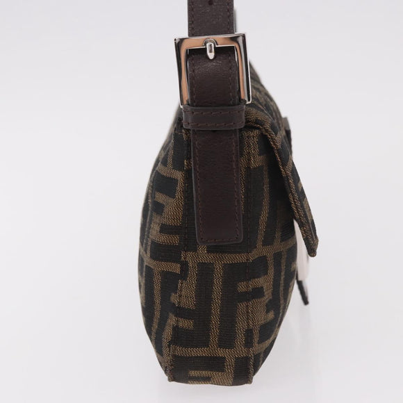 FENDI Zucca Canvas Mamma Baguette Shoulder Bag Black Brown Silver Auth 189252SAM