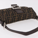 FENDI Zucca Canvas Mamma Baguette Shoulder Bag Black Brown Silver Auth 189252SAM-6