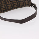 FENDI Zucca Canvas Mamma Baguette Shoulder Bag Black Brown Silver Auth 189252SAM-7