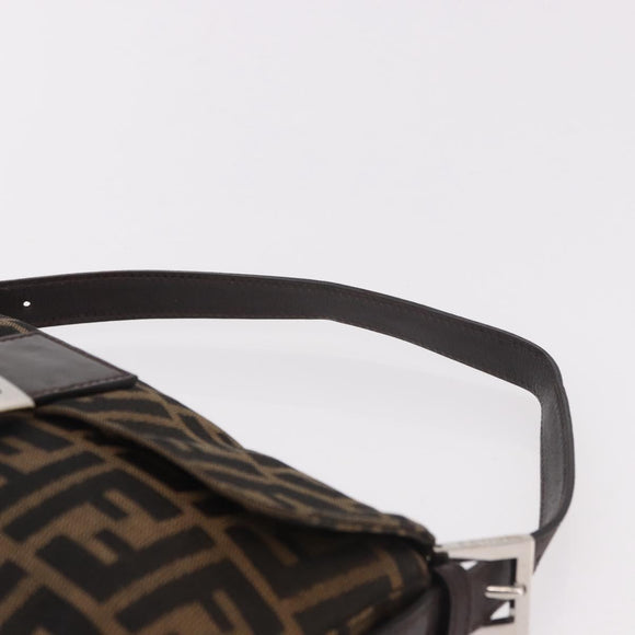 FENDI Zucca Canvas Mamma Baguette Shoulder Bag Black Brown Silver Auth 189252SAM