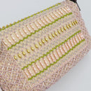 FENDI Mamma Baguette Shoulder Bag Canvas Beads Beige Silver Auth 189253SM-9