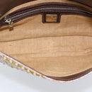 FENDI Mamma Baguette Shoulder Bag Canvas Beads Beige Silver Auth 189253SM-11
