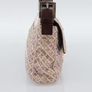 FENDI Mamma Baguette Shoulder Bag Canvas Beads Beige Silver Auth 189253SM-3