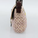 FENDI Mamma Baguette Shoulder Bag Canvas Beads Beige Silver Auth 189253SM-4