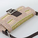 FENDI Mamma Baguette Shoulder Bag Canvas Beads Beige Silver Auth 189253SM-6