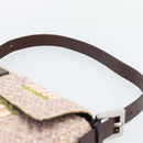 FENDI Mamma Baguette Shoulder Bag Canvas Beads Beige Silver Auth 189253SM-8