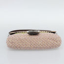 FENDI Mamma Baguette Shoulder Bag Canvas Beads Beige Silver Auth 189253SM-5