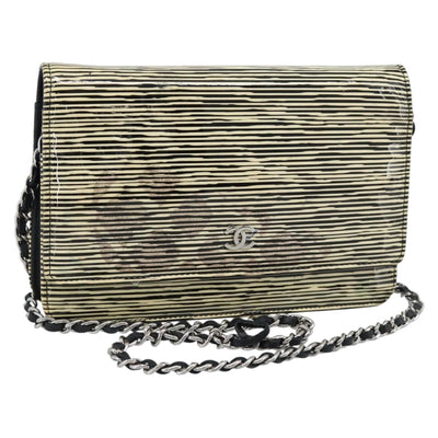 CHANEL COCO Mark Chain Wallet Shoulder Bag Patent White Black CC Auth 189255A